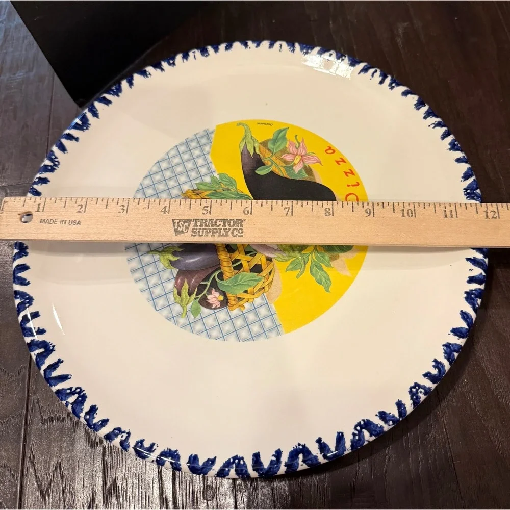 C.M.S. Pizza Plates Plate Blue Trim Hand Painted Italy Eggplant Set of 2 NEW